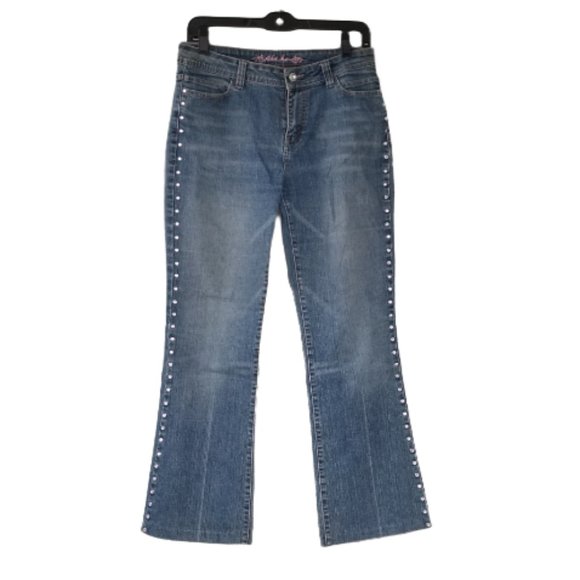 Kikit Jeans Denim - Kikit Jeans women blue jeans side metal stud accent flare bottom Size 6